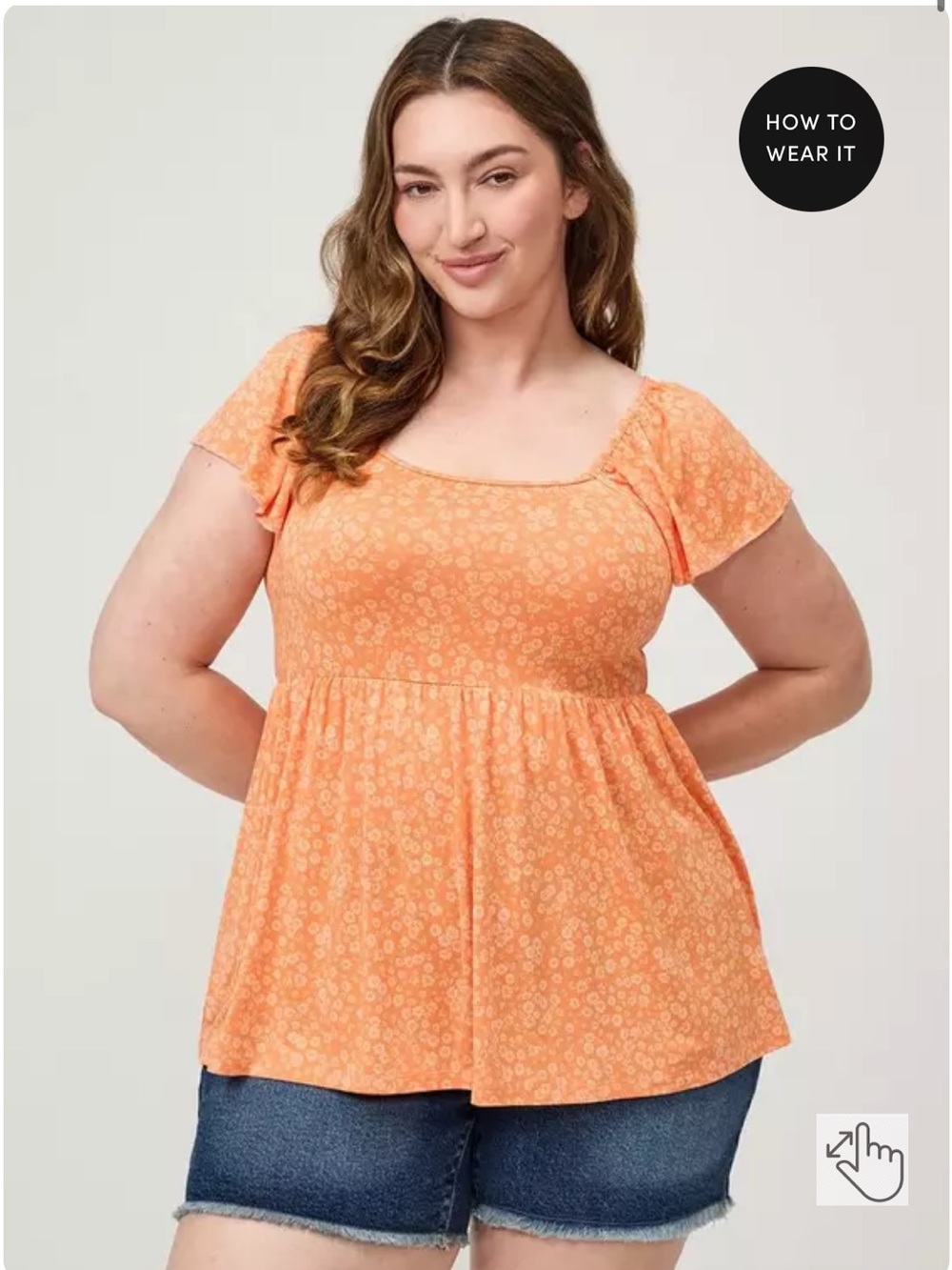 torrid Orange Floral Square-Neck Babydoll Tunic